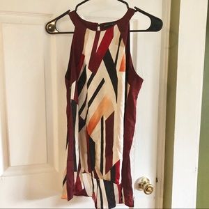 Silk Maroon, cream, and black blouse